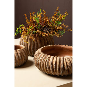 Flowerpot - Low Round Cement, Striped Pattern, Copper Color, M – Revil | PTMD
