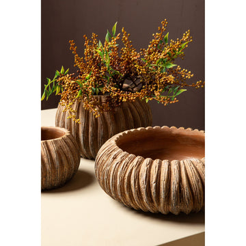Blumentopf – Kupfer Farbe, Streifen Design, Zement Material, Runde Form, Niedrig, M – Revil | PTMD