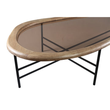 Couchtisch – Rubberwood, Glasplatte, Eisenrahmen, organisch, L – Neelix | PTMD