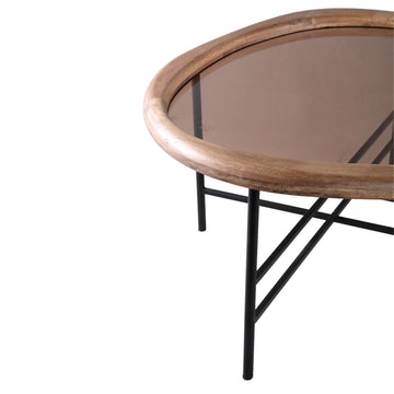 Couchtisch – Rubberwood, Glasplatte, Eisenrahmen, organisch, M – Neelix | PTMD