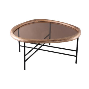 Couchtisch – Rubberwood, Glasplatte, Eisenrahmen, organisch, M – Neelix | PTMD