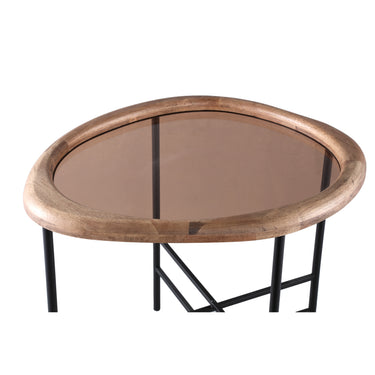 Couchtisch – Rubberwood, Glasplatte, Eisenrahmen, organisch, S – Neelix | PTMD