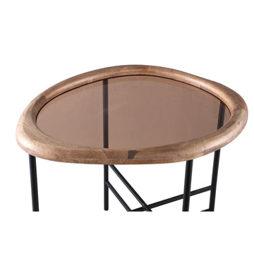 Couchtisch – Rubberwood, Glasplatte, Eisenrahmen, organisch, S – Neelix | PTMD