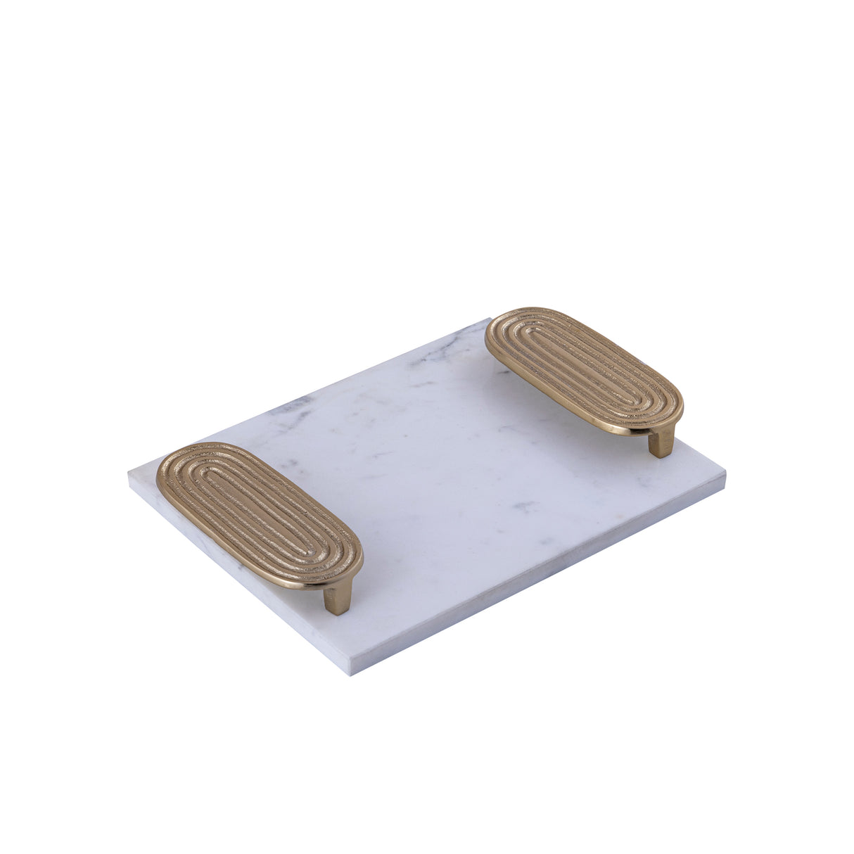 Tablett - Marmor, gegossenes Aluminium, handgefertigt, rechteckig, goldfarbene Griffe, S – Dez | PTMD