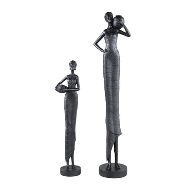 Statue – Frauen Design, Polyresin Material, Schwarz, Topf Haltend Niedrig – Rafah | PTMD