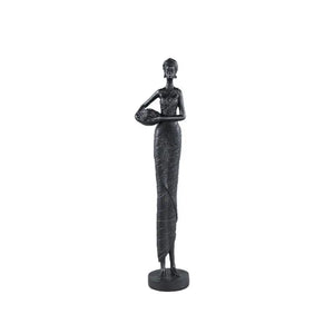 Statue - Polyester, handmade, black, female figure, holding pot, small – Rafah | PTMD