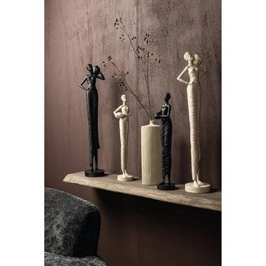 Statue - Polyester, handmade, black, female figure, pot on shoulder - Rafah | PTMD