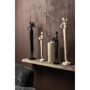 Statue - Polyester, handmade, black, female figure, pot on shoulder - Rafah | PTMD