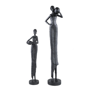 Statue - Polyester, handmade, black, female figure, pot on shoulder - Rafah | PTMD