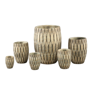 Blumentopf – Runde Form, Gemischte Struktur, Taupe Oberfläche, Zement Material, XS – Joedi | PTMD