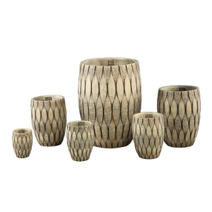 Flower Pot – Round Shape, Mixed Texture, Taupe Finish, Cement Material, XL – Joedi | PTMD