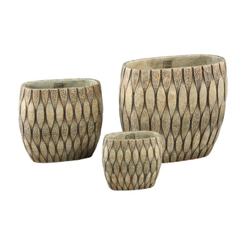 Blumentopf – Ovale Form, Gemischte Struktur, Taupe Oberfläche, Zement Material, M – Joedi | PTMD