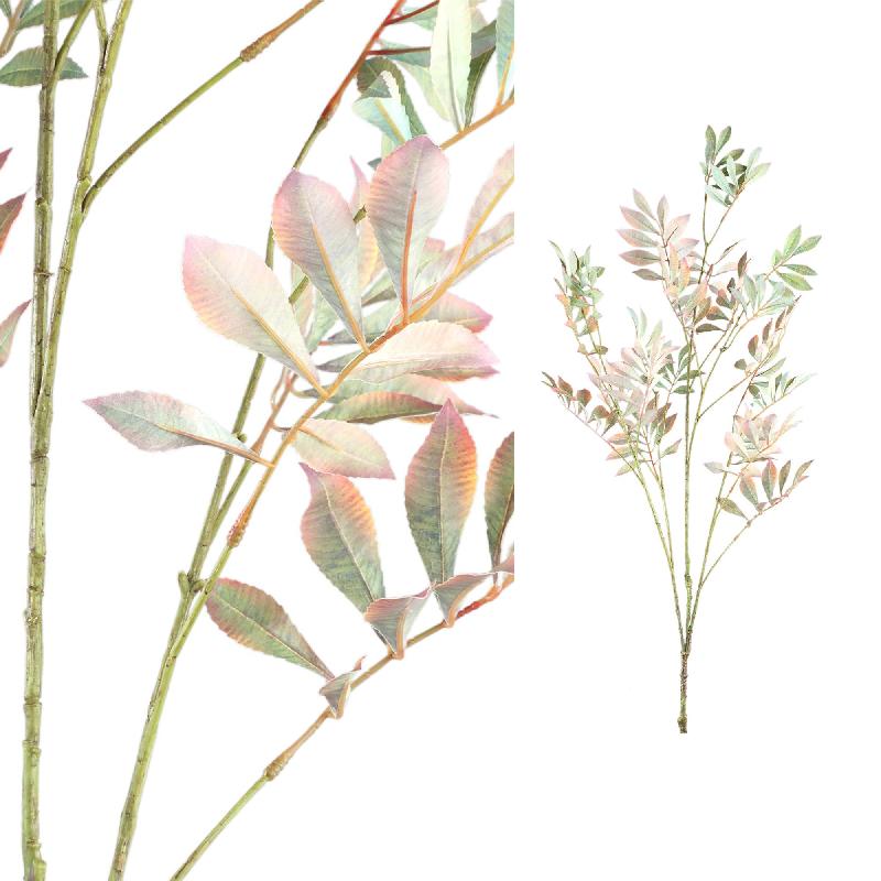 Kunstpflanze - Grünes Kastanienblatt Spray mit rosa Details, Polyester | PTMD
