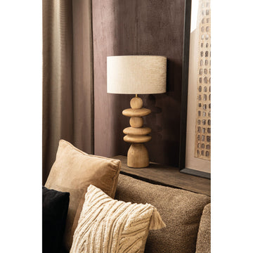 Tischlampe – Rundes Design, Mangoholz, Stabile Basis, Natur – Callain | PTMD