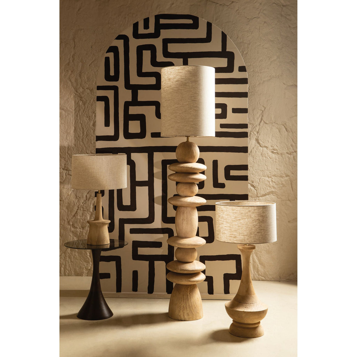 Stehlampe – Rundes Design, Mangoholz, Stabile Basis, Natur – Callain | PTMD