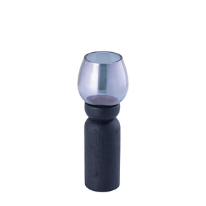Lantern - Mango Wood Design, Handcrafted Finish, Smoked Glass Insert, Black Tone, M - Qez | PTMD