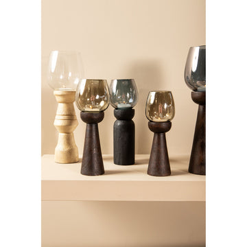 Windlicht – Modernes Design, Quadratische Form, Mangoholz Glas Material, Braun, M – Qez | PTMD