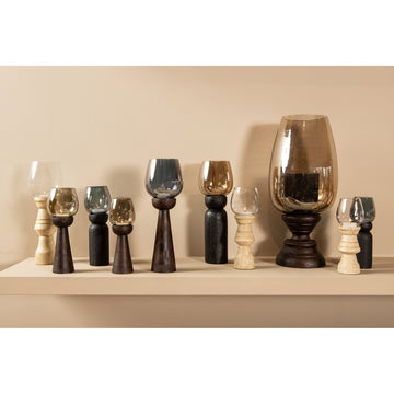 Windlicht – Modernes Design, Quadratische Form, Mangoholz Glas Material, Creme, L – Qez | PTMD