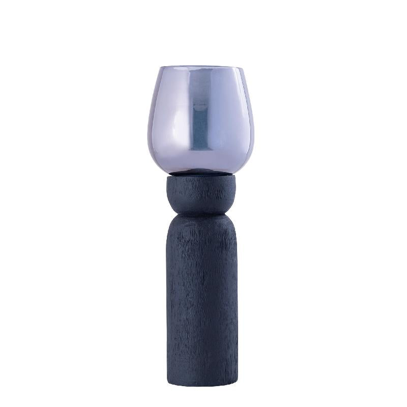 Windlicht – Modernes Design, Quadratische Form, Mangoholz Glas Material, Schwarz, L – Qez | PTMD