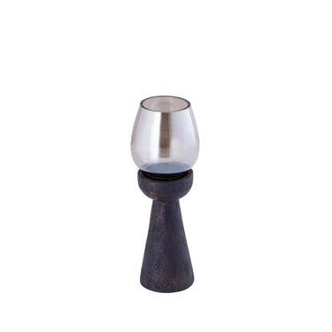 Hurricane lamp – Mango wood base, storm glass insert, handmade finish S – Qez | PTMD