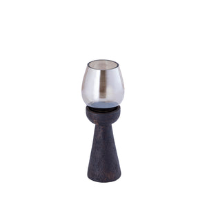 Hurricane lamp – Mango wood base, storm glass insert, handmade finish S – Qez | PTMD