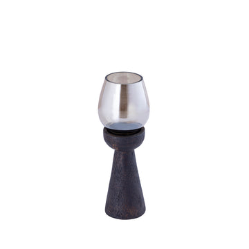 Hurricane lamp – Mango wood base, storm glass insert, handmade finish S – Qez | PTMD