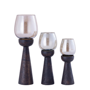 Hurricane lamp – Mango wood base, storm glass insert, handmade finish S – Qez | PTMD