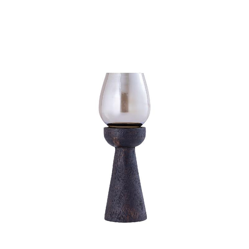 Hurricane lamp – Mango wood base, storm glass insert, handmade finish S – Qez | PTMD