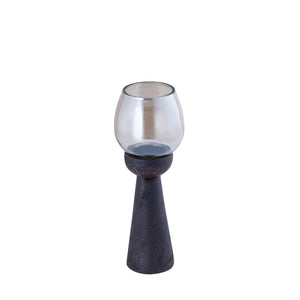 Hurricane Lamp – Mango Wood Design, Handmade Finish, Lustre Glass Insert, Brown Hue, M – Qez | PTMD