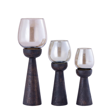 Windlicht – Modernes Design, Quadratische Form, Mangoholz Glas Material, Braun, M – Qez | PTMD