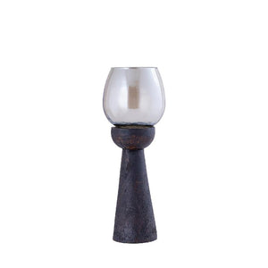 Hurricane Lamp – Mango Wood Design, Handmade Finish, Lustre Glass Insert, Brown Hue, M – Qez | PTMD