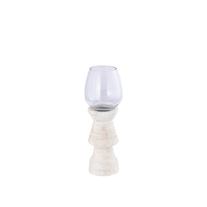 Hurricane Lantern - Mango Wood Design, Handmade Finish, Clear Glass Insert, Cream Shade, S - Qez | PTMD
