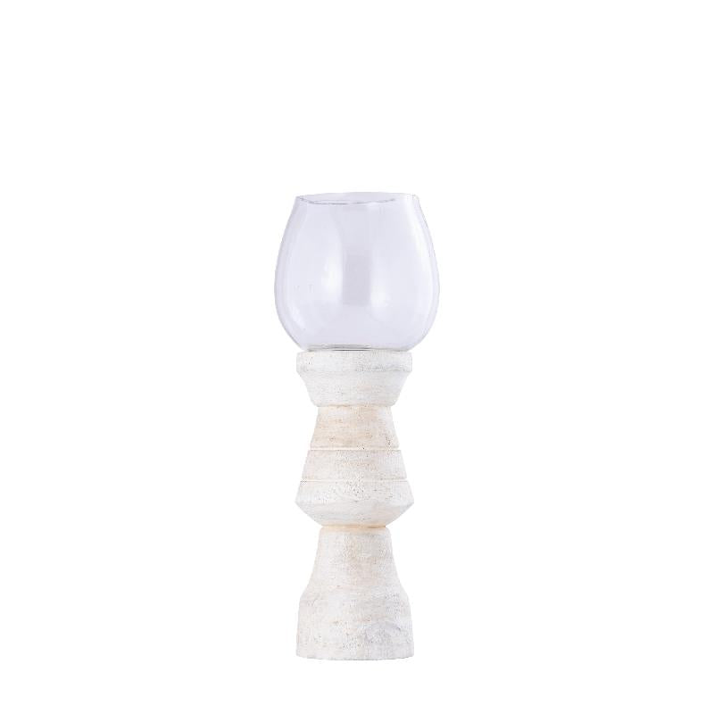 Hurricane Lantern – Mango Wood Design, Handmade Finish, Clear Glass Insert, Cream Color, L – Qez | PTMD