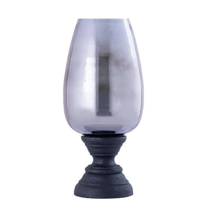 Hurricane Lantern – Mango Wood Design, Handcrafted Finish, Smoked Glass Insert, Black Tone, XL – Qez | PTMD