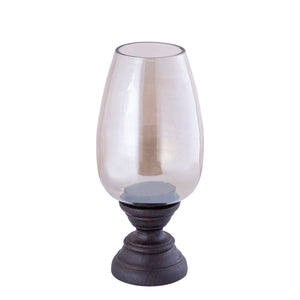 Lantern - Mango Wood Design, Handmade Finish, Smoked Glass Insert, Brown Tone, XL - Qez | PTMD