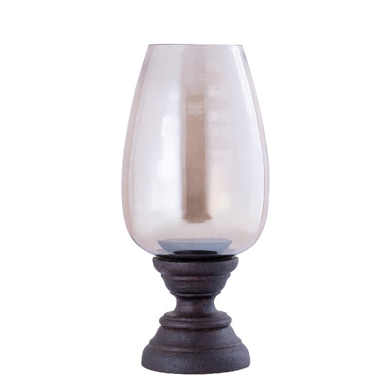 Lantern - Mango Wood Design, Handmade Finish, Smoked Glass Insert, Brown Tone, XL - Qez | PTMD