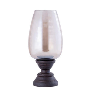 Lantern - Mango Wood Design, Handmade Finish, Smoked Glass Insert, Brown Tone, XL - Qez | PTMD
