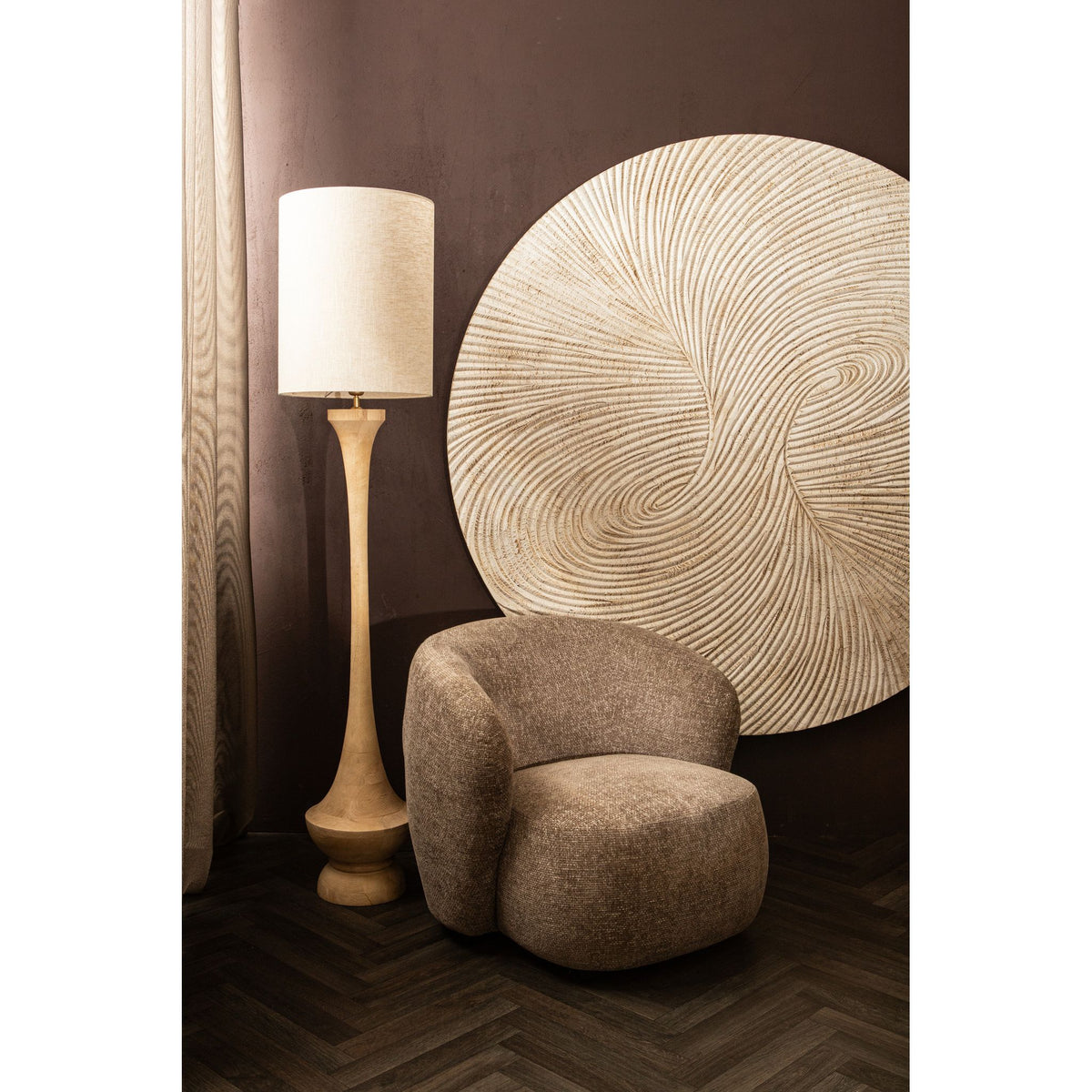 Wandpaneel – Weißes MDF Holz, Runde Form, Wirbel Schnitzdesign, L - Wiktor | PTMD