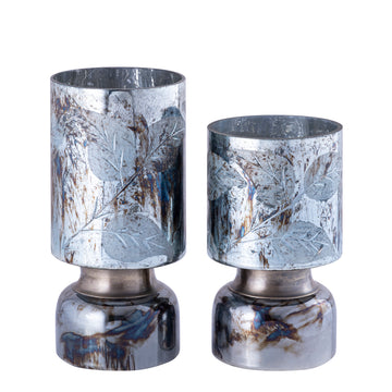Lantern – Glass Material, Blue Tone, Leaf Engraving, S – Navanah | PTMD