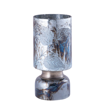 Hurricane Lamp – Glass Material, Blue Tone, Leaf Engraving, L – Navanah | PTMD