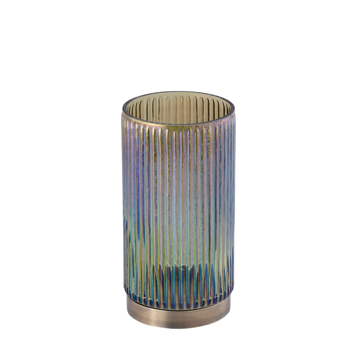 Windlicht – Geriffeltes Glas, Goldfarbener Sockel, Grünes Glas, S - Kyden | PTMD