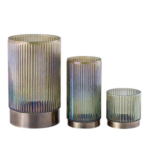 Windlicht – Geriffeltes Glas, Goldfarbener Sockel, Grünes Glas, S - Kyden | PTMD