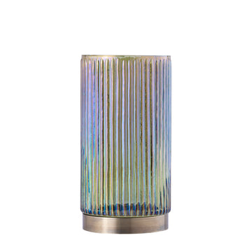 Windlicht – Geriffeltes Glas, Goldfarbener Sockel, Grünes Glas, S - Kyden | PTMD