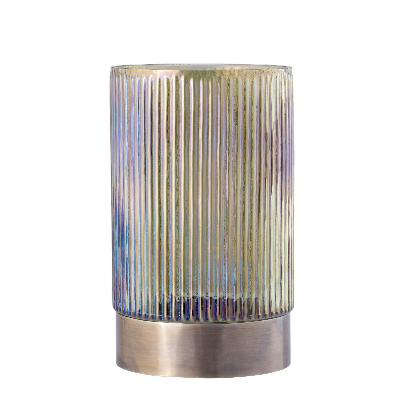 Windlicht – Geripptes Design, Runde Form, Glas Metall Material, Grün, L – Kyden | PTMD