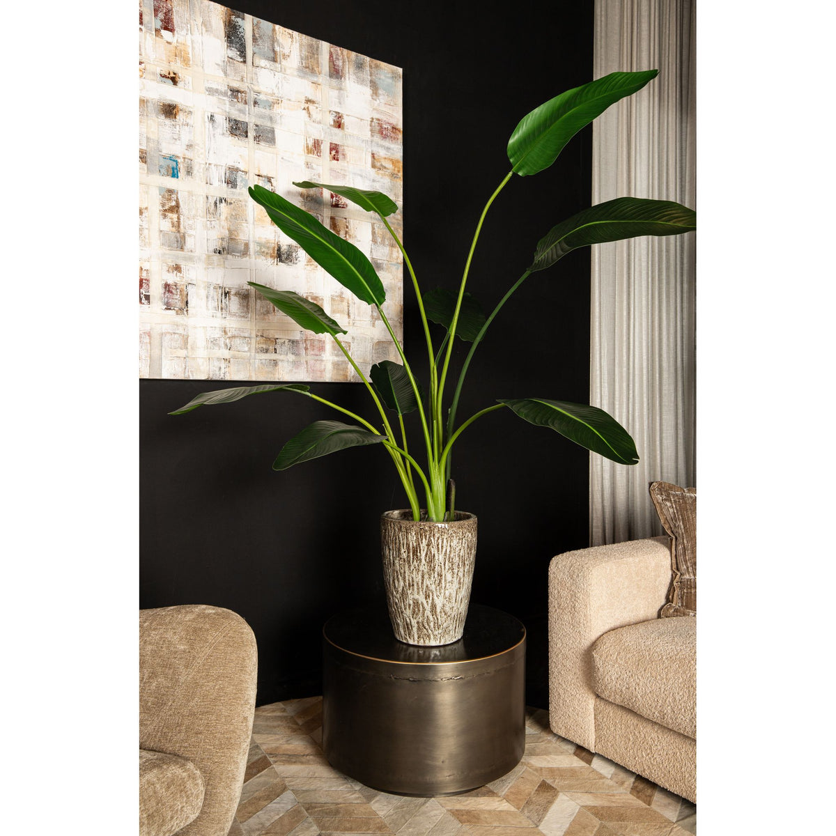 Kunstpflanze - PE Real Touch Strelitzia, Zement, Eisenmetall, PE Kunststoff, Handgefertigt, M | PTMD