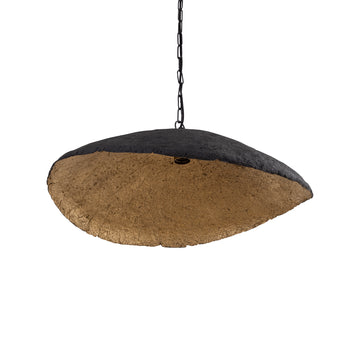Pendant lamp made of papier-mâché, black look, wavy design, gold-colored inside - Majid | PTMD