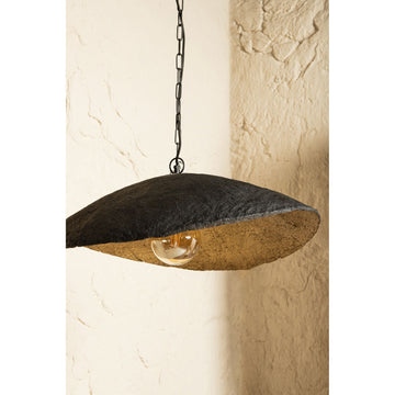 Pendant lamp made of papier-mâché, black look, wavy design, gold-colored inside - Majid | PTMD