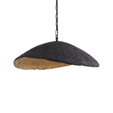 Pendant lamp made of papier-mâché, black look, wavy design, gold-colored inside - Majid | PTMD