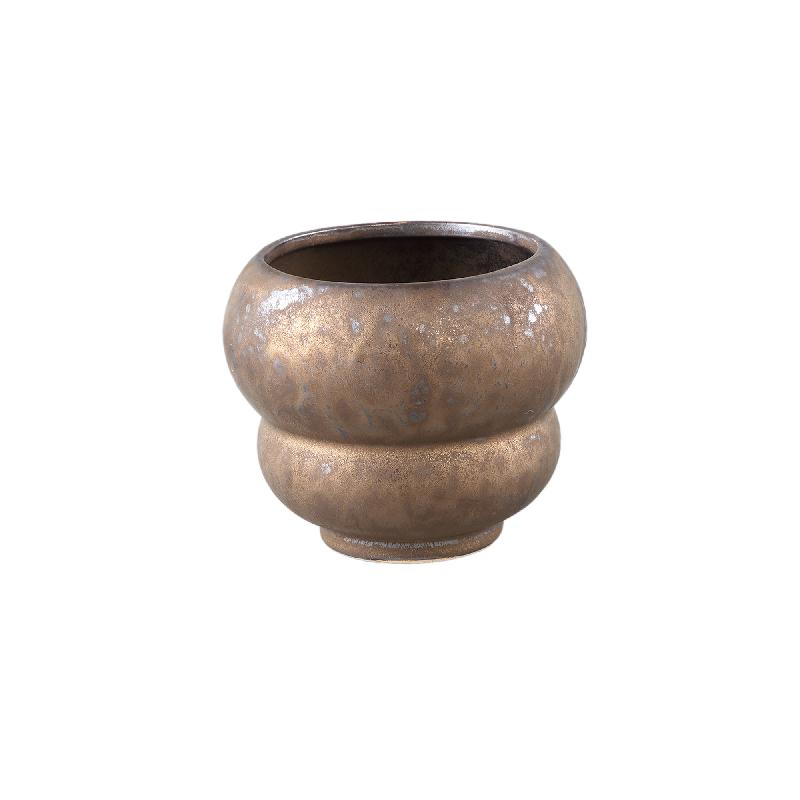 Pot – Ceramic Stoneware, Round Design, Bronze, XS – Anashe | PTMD