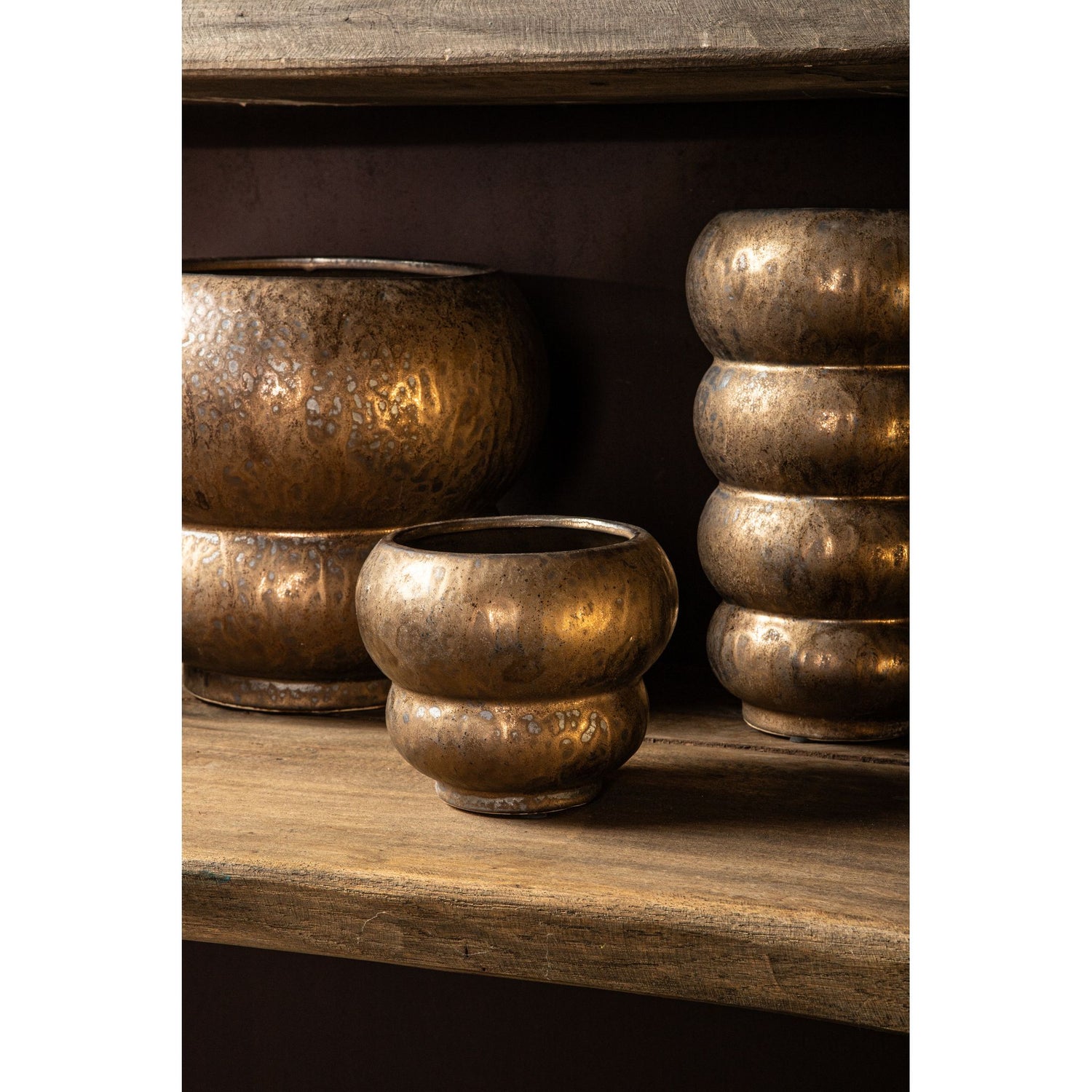 Pot – Ceramic Stoneware, Round Design, Bronze, XS – Anashe | PTMD
